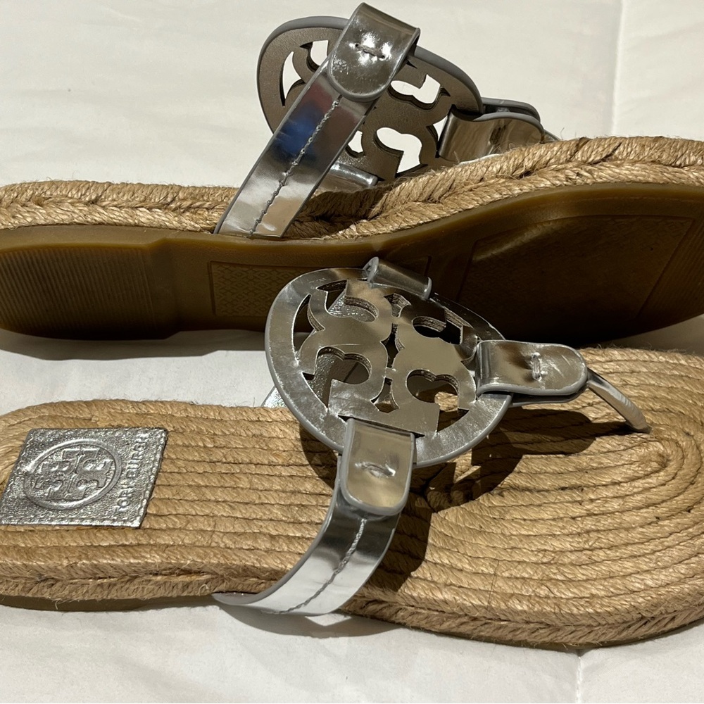 Tory Burch Silver Logo Espadrille Slide - Picture 3 of 4